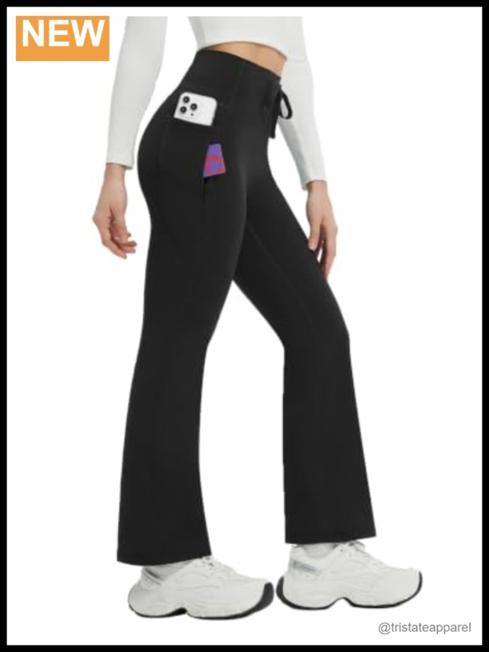 Fleece Lined Flare Yoga Winter Pants with Pockets Drawstring High Waist